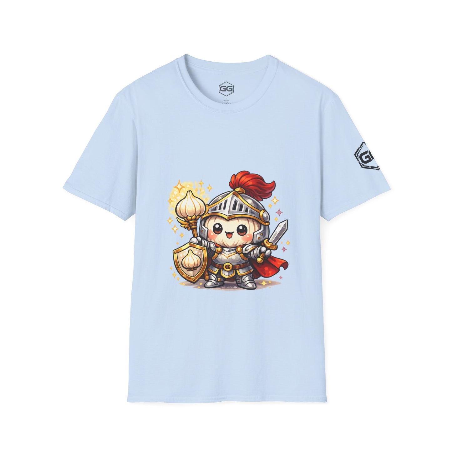 front:7 | Knoblauch Ritter T-Shirt – Vorderansicht in Hellblau