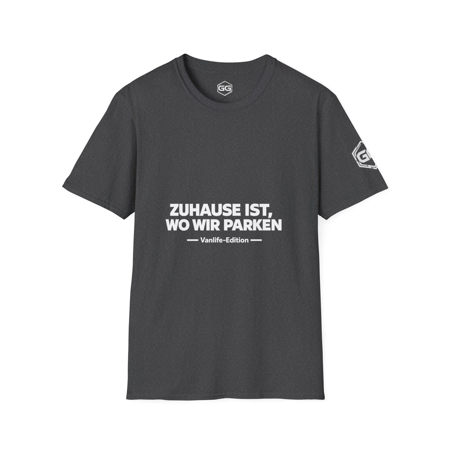 front:6 | Home Is Where We Park T-Shirt — Vanlife Edition – Vorderansicht in Dunkelmeliert