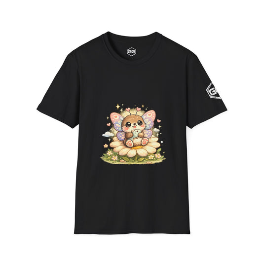 front:1 | Butterfly & Flowers T-Shirt – Vorderansicht in Schwarz