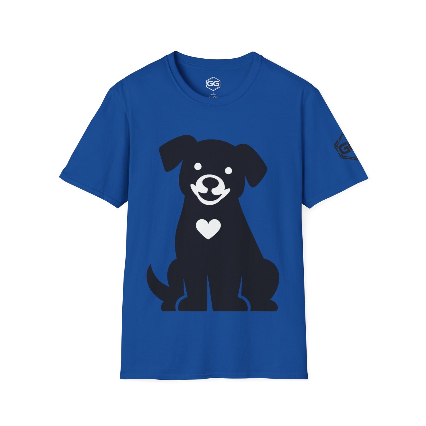 front:1 | Hund umarmt Herz – Unisex T-Shirt – Vorderansicht in Schwarz
