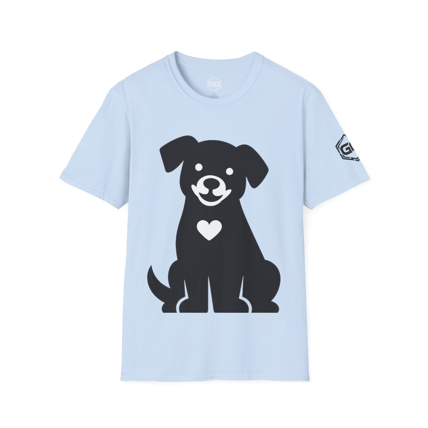 front:9 | Hund umarmt Herz – Unisex T-Shirt – Vorderansicht in Navy