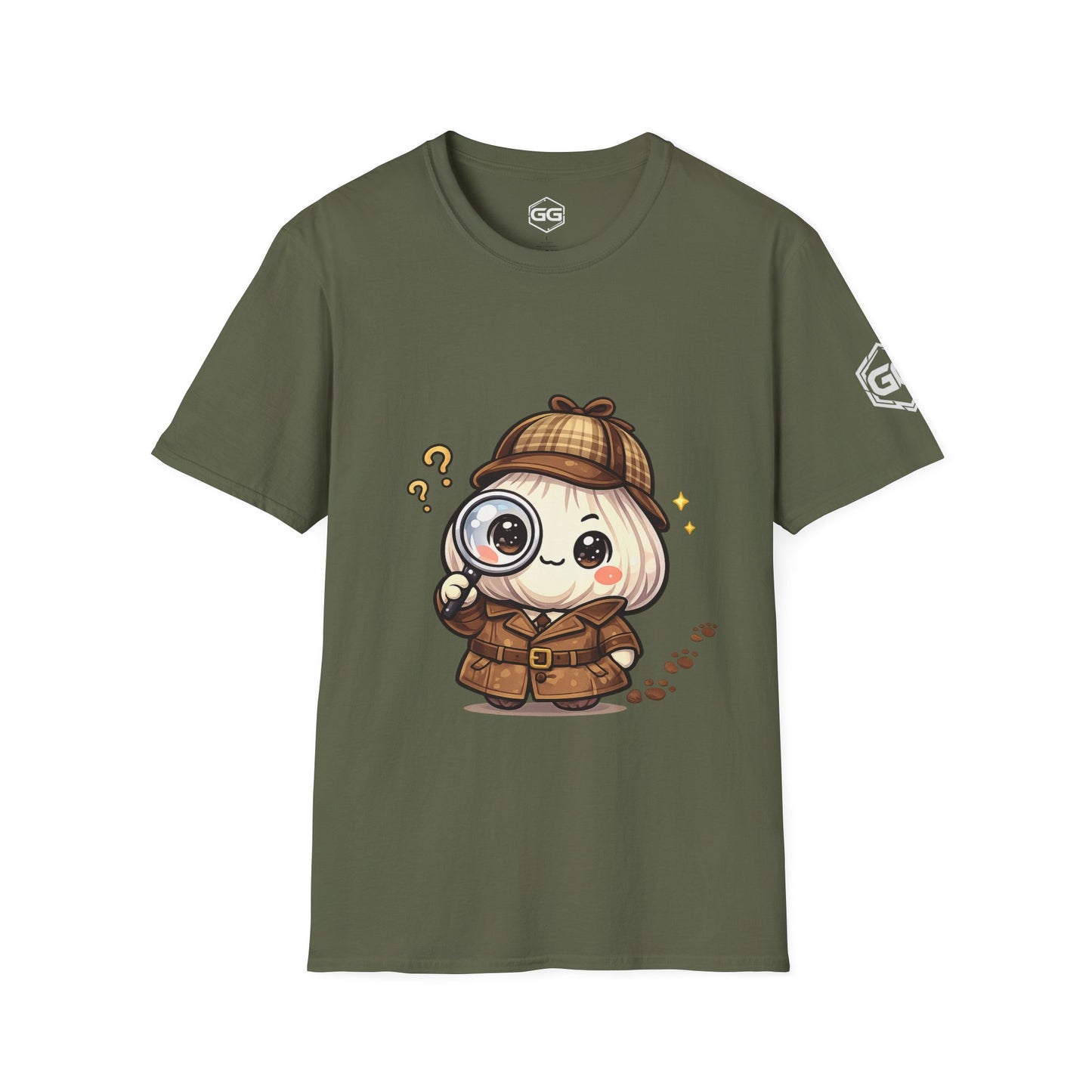 front:5 | Garlic Detective T-Shirt – Vorderansicht in Militärgrün