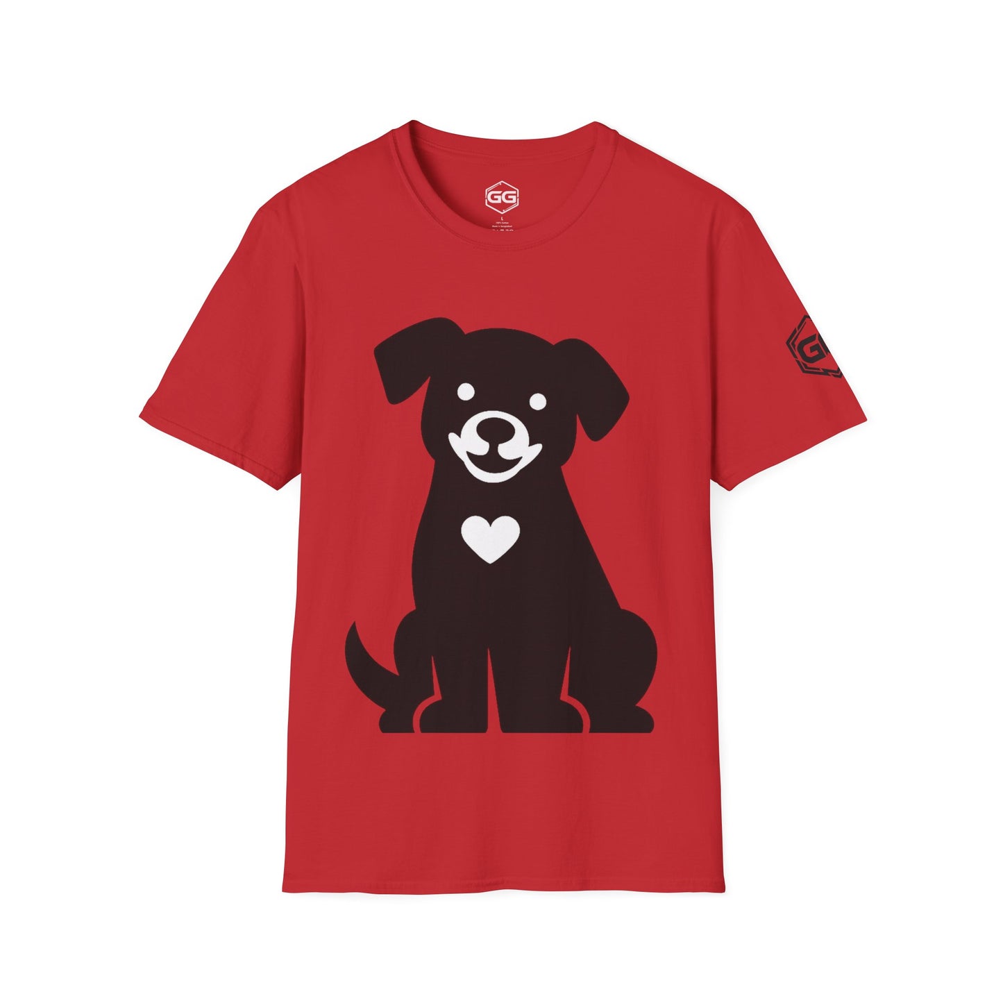 front:2 | Hund umarmt Herz – Unisex T-Shirt – Vorderansicht in Sportgrau