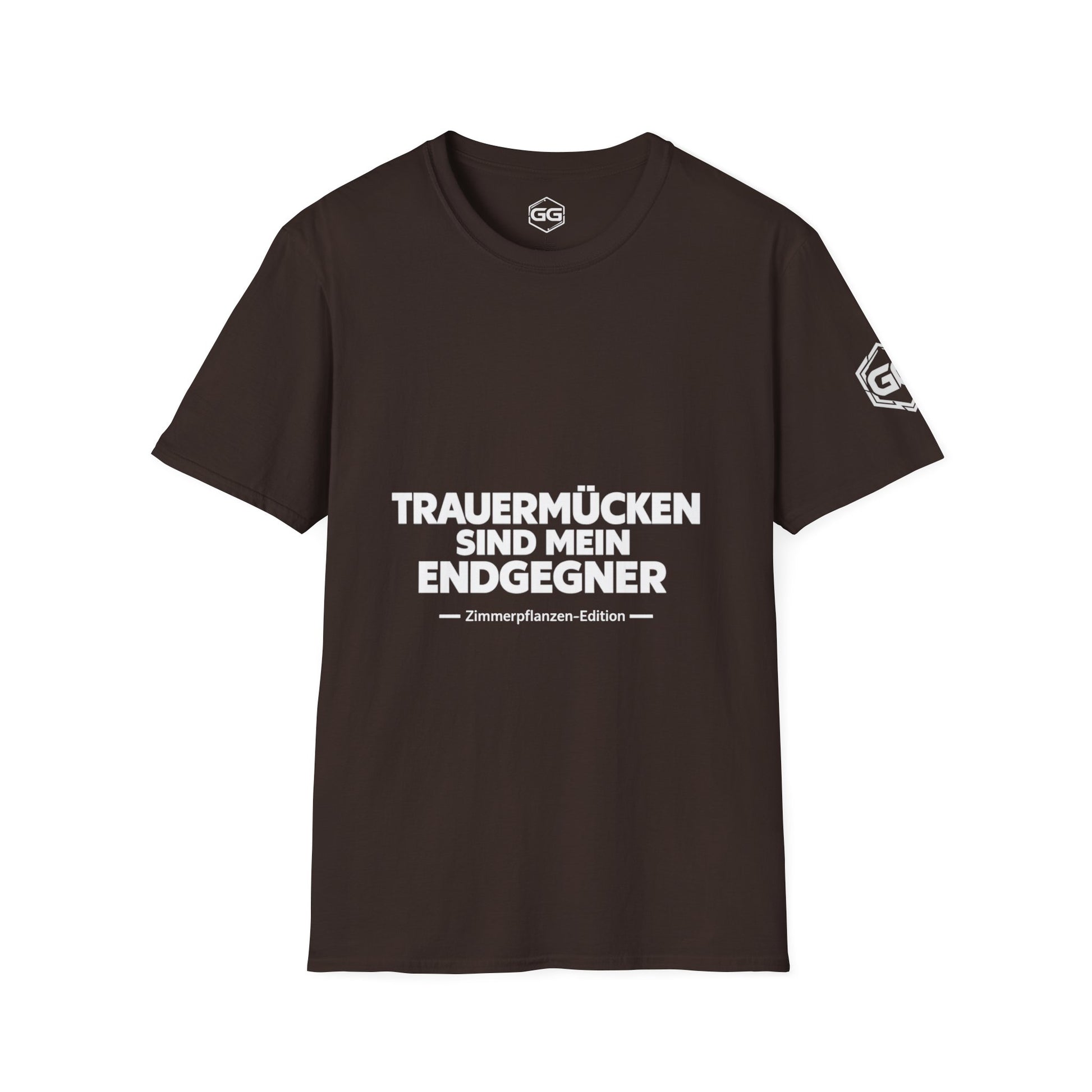 front:3 | Fungus Gnats Are My Final Boss T-Shirt — Houseplant Edition – Vorderansicht in Dunkelbraun