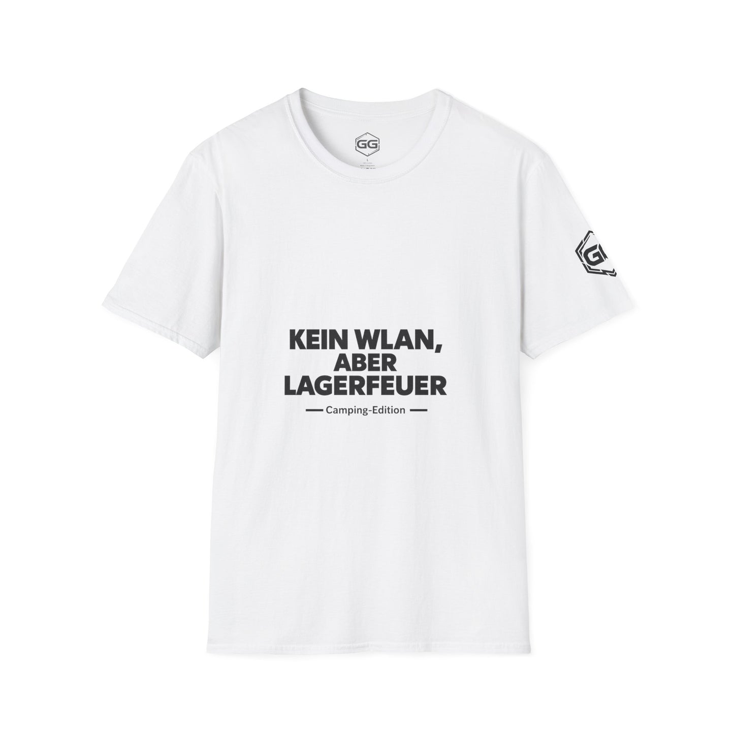 front:0 | No WiFi, But Campfire T-Shirt — Camping Edition – Vorderansicht in Weiß