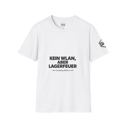 Kein WLAN, aber Lagerfeuer T-Shirt — Camping-Edition – Vorderansicht