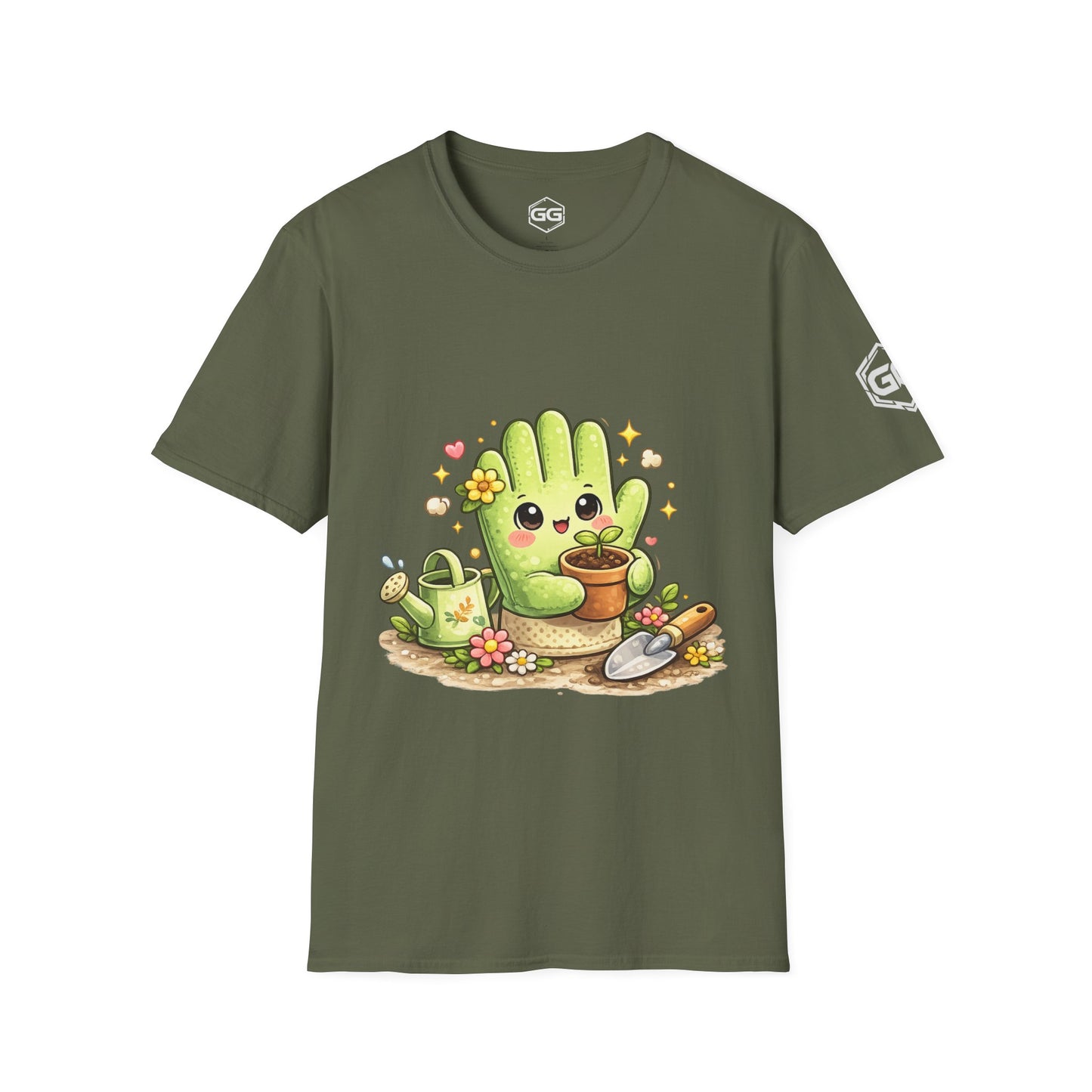 front:5 | Grüner Daumen T-Shirt – Vorderansicht in Militärgrün