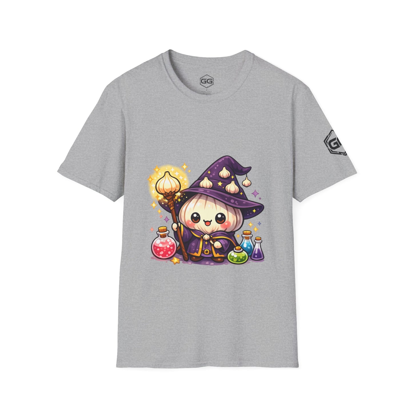 front:2 | Knoblauch Zauberer T-Shirt – Vorderansicht in Sportgrau