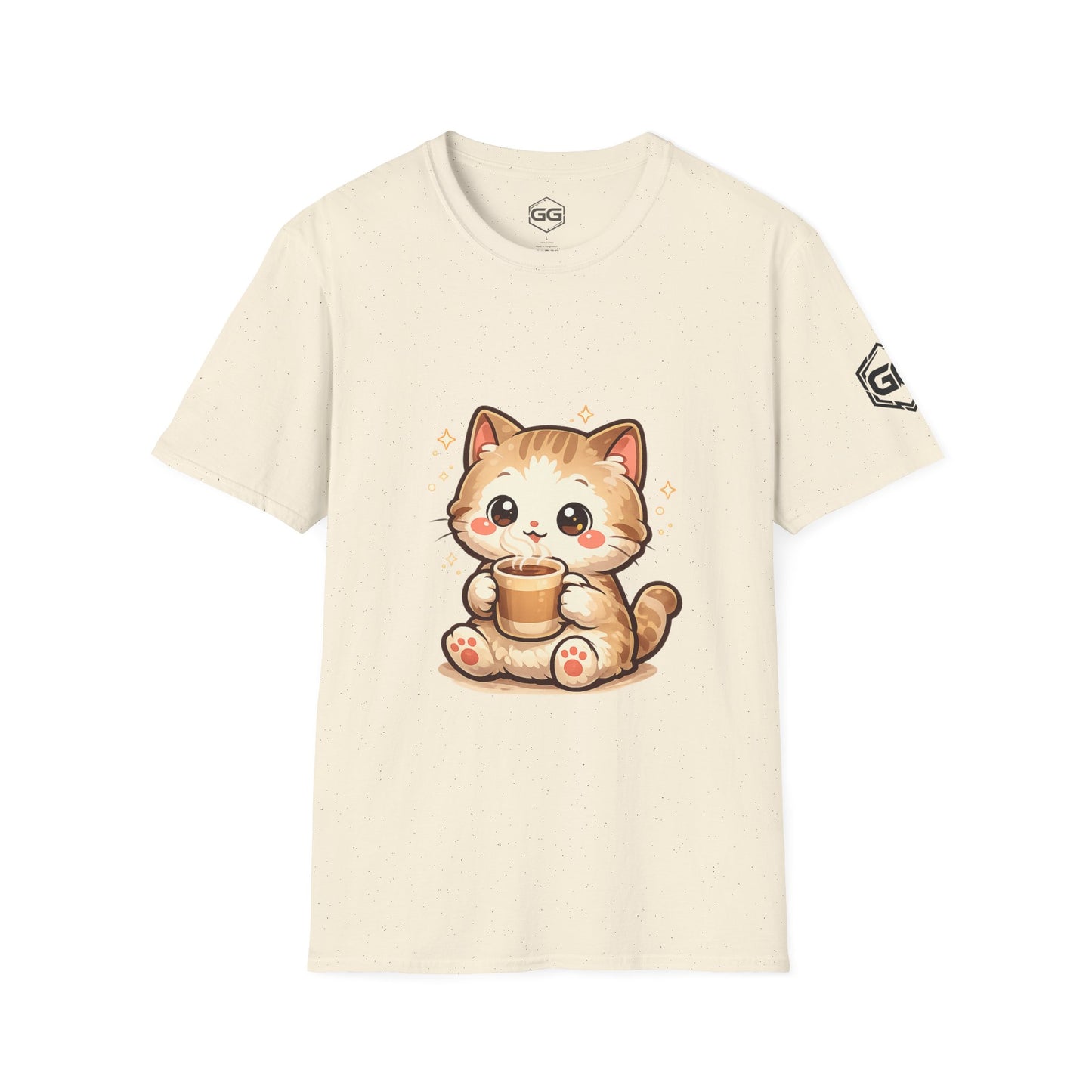 front:4 | Katze & Kaffee – Lustiges Katzen T-Shirt – Vorderansicht in Natur