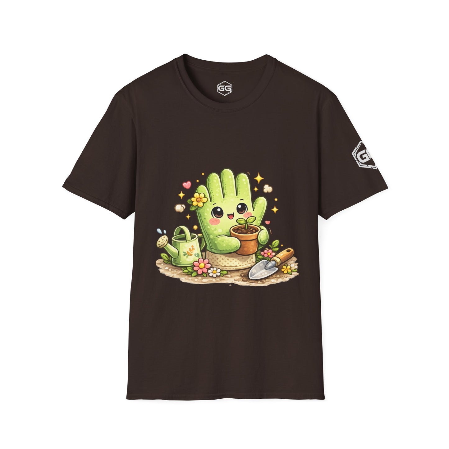 front:3 | Grüner Daumen T-Shirt – Vorderansicht in Dunkelbraun