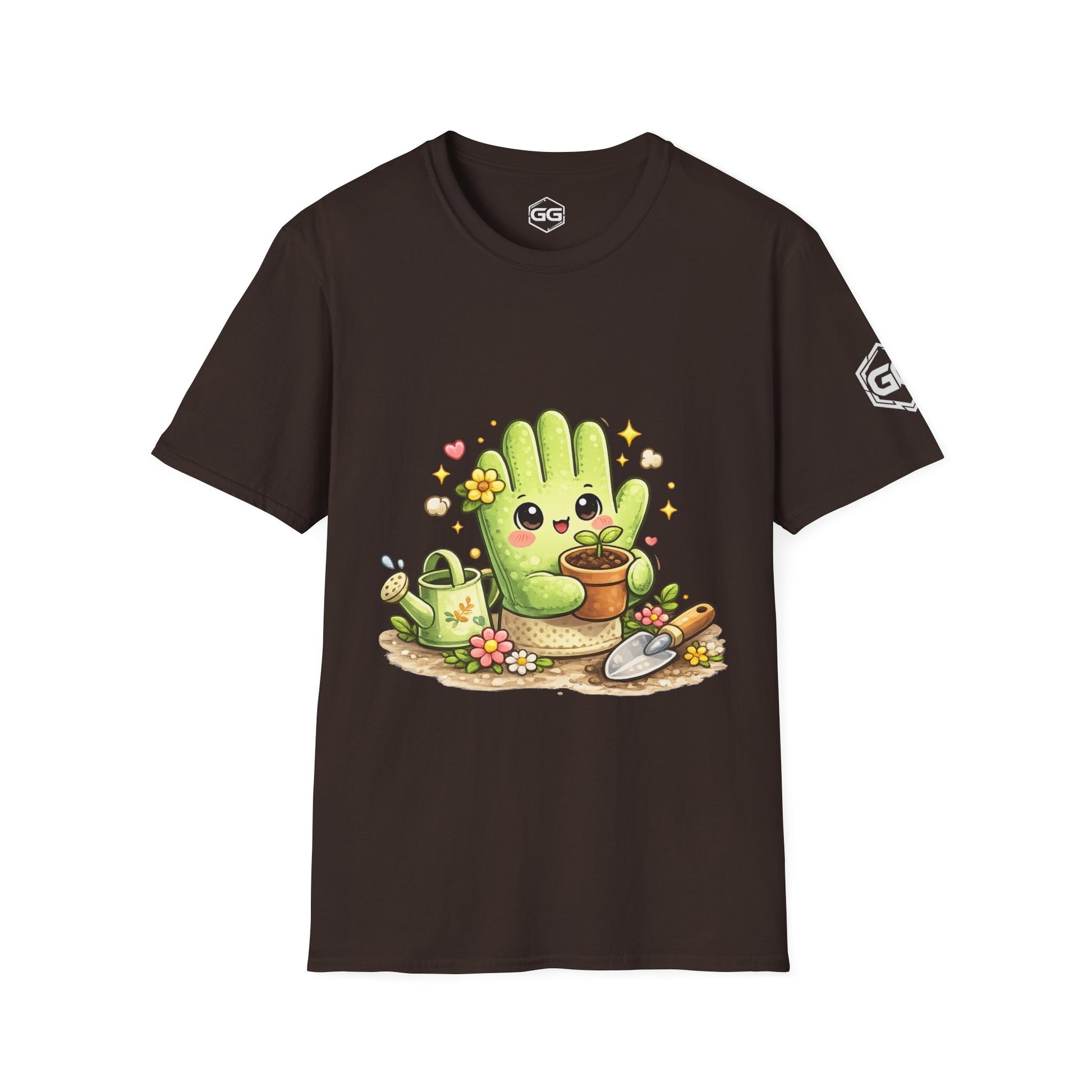 front:3 | Grüner Daumen T-Shirt – Vorderansicht in Dunkelbraun