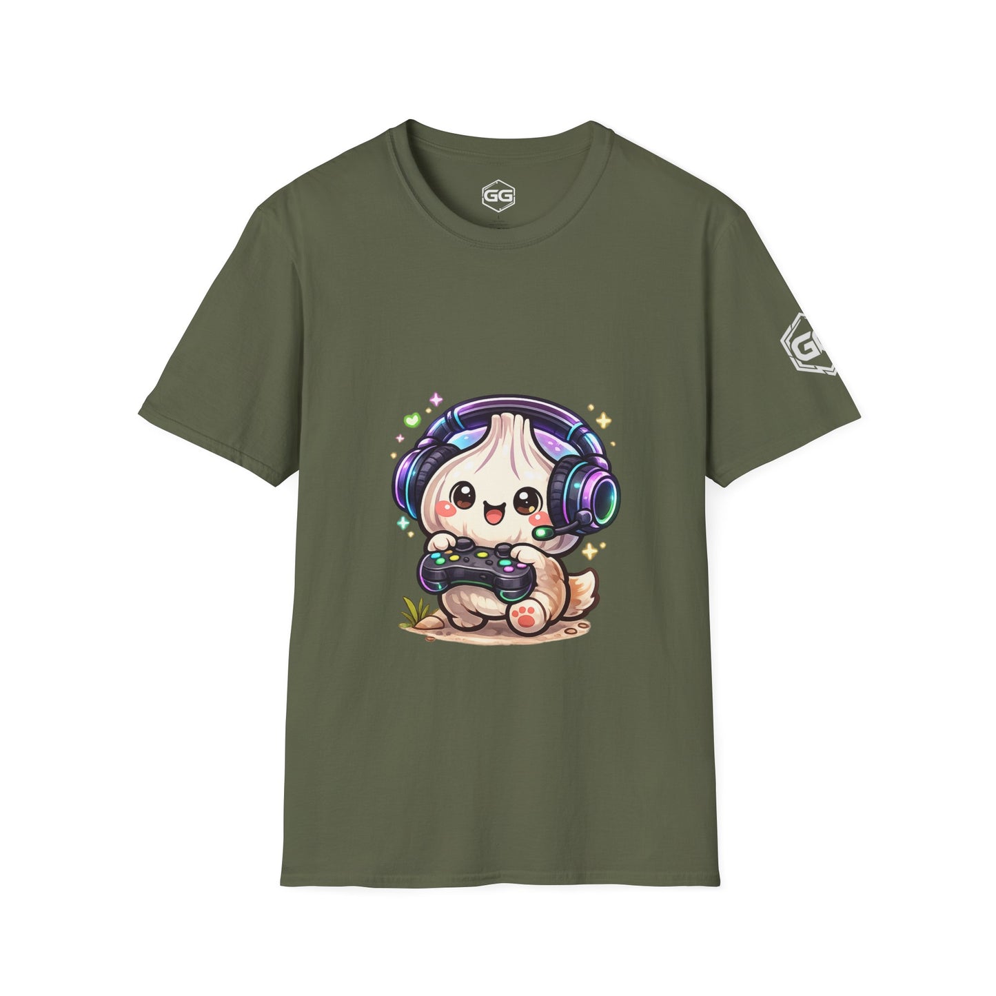 front:5 | Knoblauch Gamer – Lustiges Gaming T-Shirt – Vorderansicht in Militärgrün