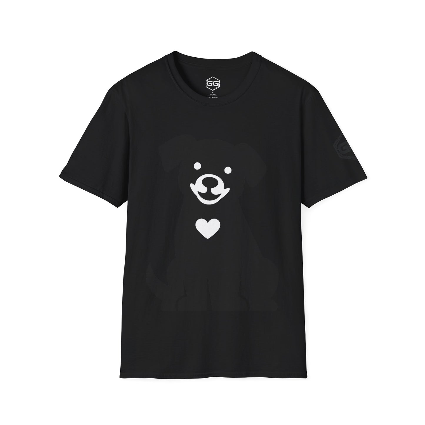 front:3 | Hund umarmt Herz – Unisex T-Shirt – Vorderansicht in Dunkelbraun