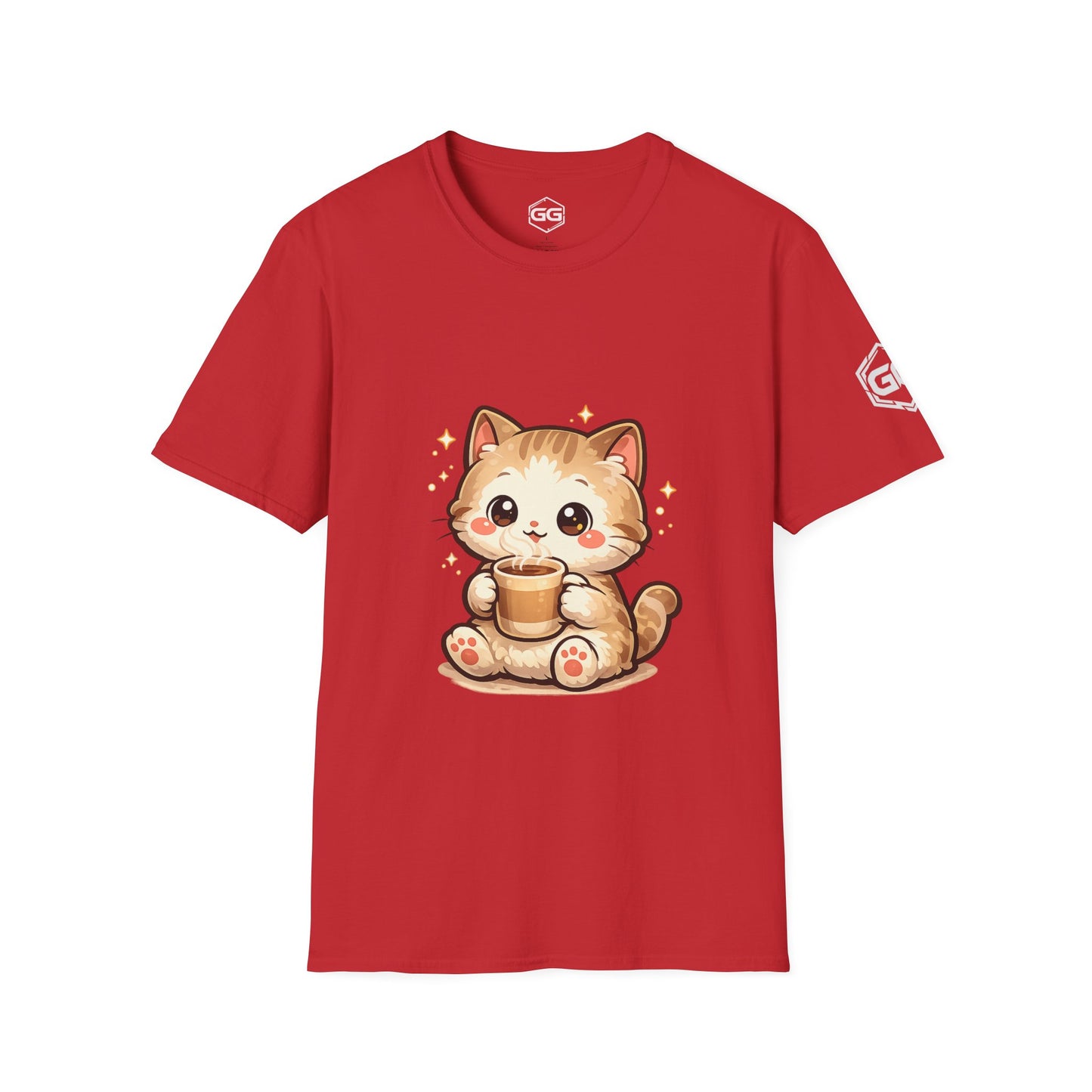 front:10 | Katze & Kaffee – Lustiges Katzen T-Shirt – Vorderansicht in Rot