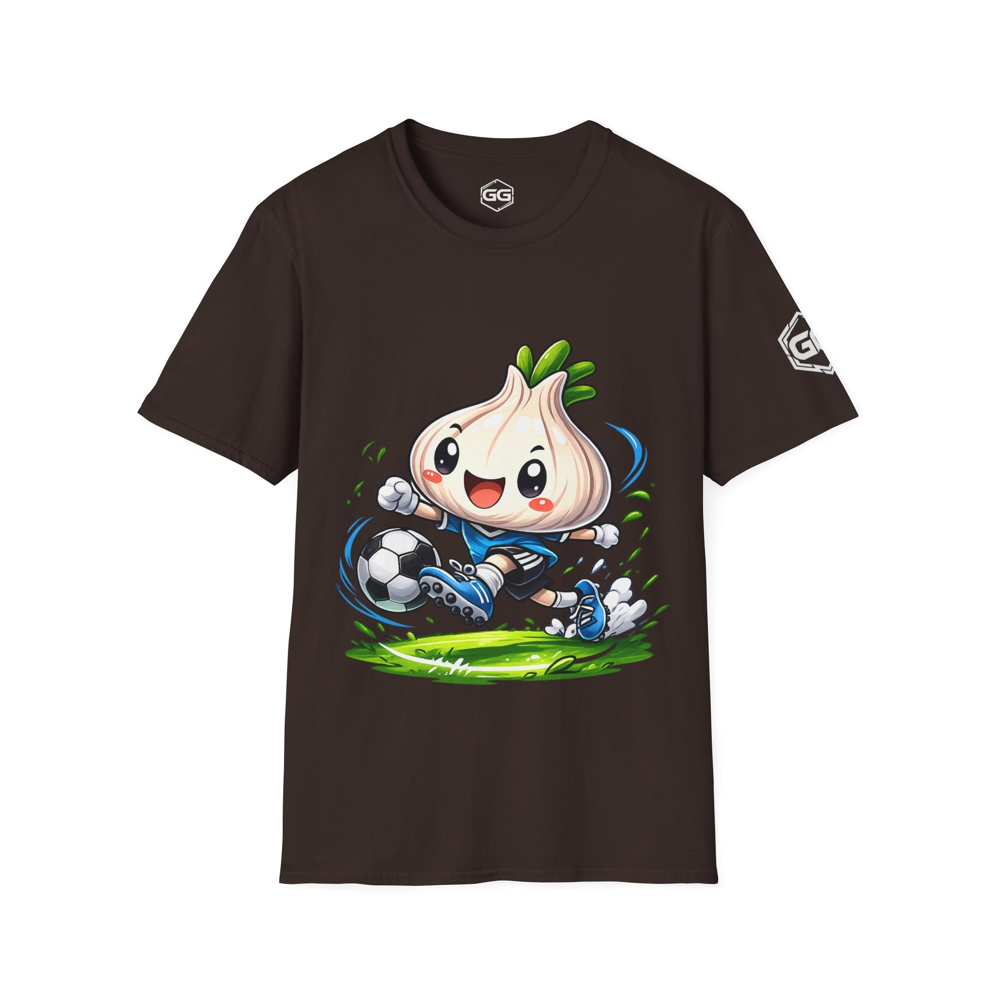 front:3 | Garlic Soccer Player T-Shirt – Vorderansicht in Dunkelbraun