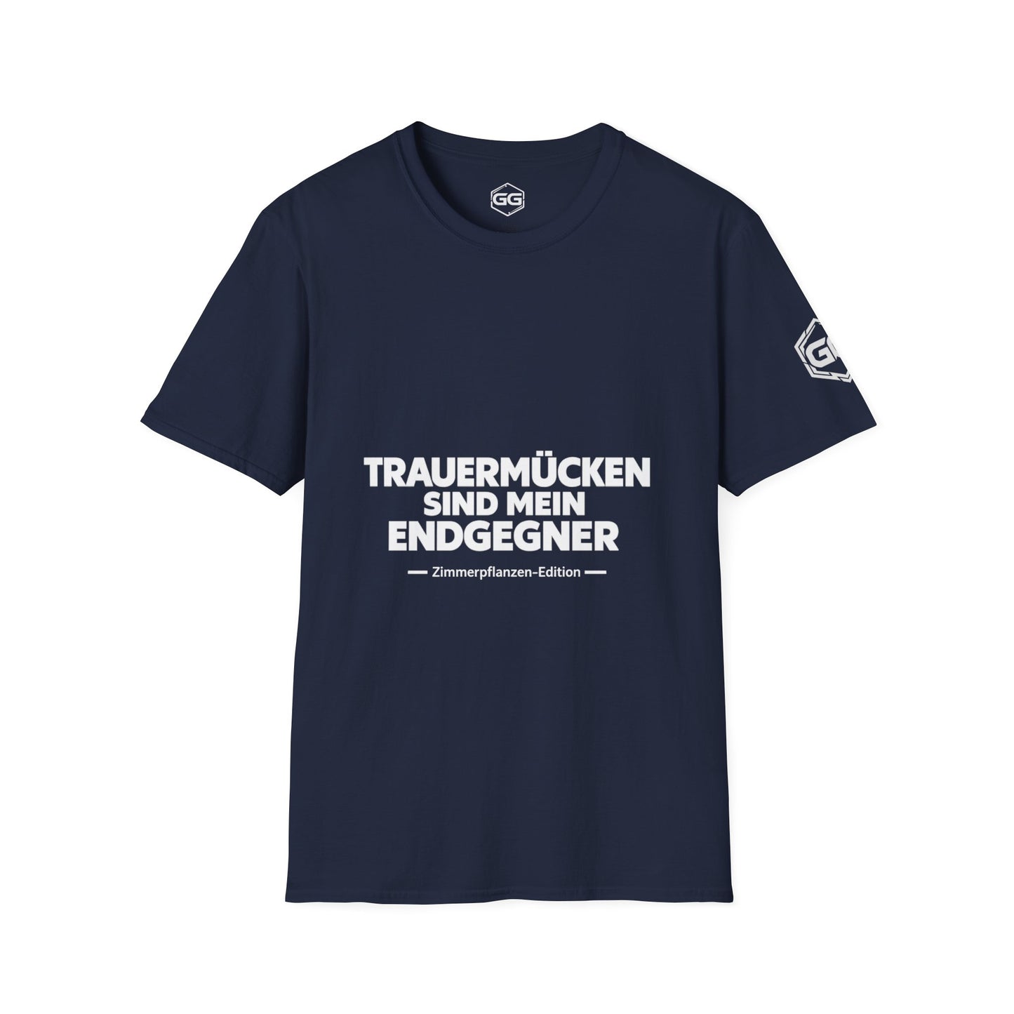 front:9 | Fungus Gnats Are My Final Boss T-Shirt — Houseplant Edition – Vorderansicht in Navy