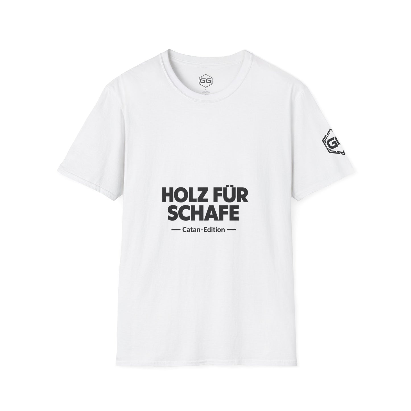 front:0 | Wood for Sheep T-Shirt — Catan Edition – Vorderansicht in Weiß