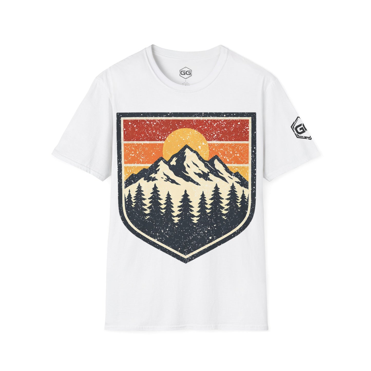front:0 | Vintage Bergabzeichen – Unisex T-Shirt – Vorderansicht in Weiß