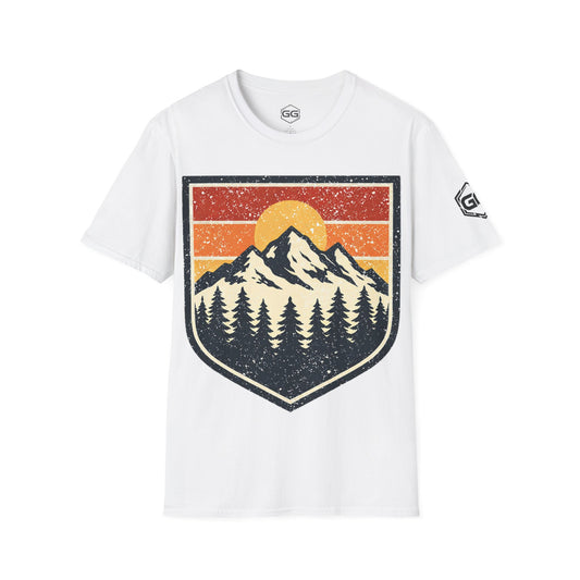 front:0 | Vintage Bergabzeichen – Unisex T-Shirt – Vorderansicht in Weiß