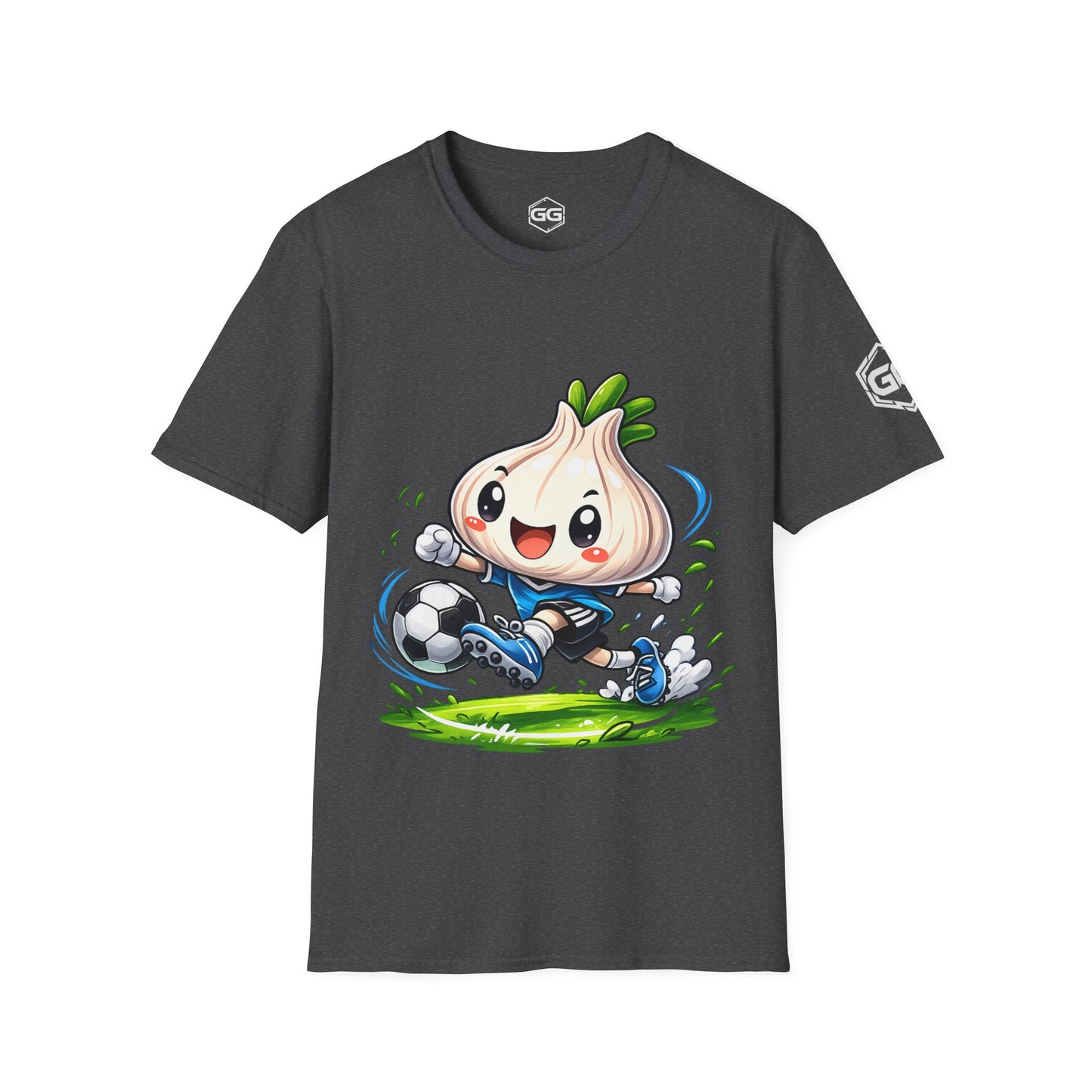front:6 | Garlic Soccer Player T-Shirt – Vorderansicht in Dunkelmeliert