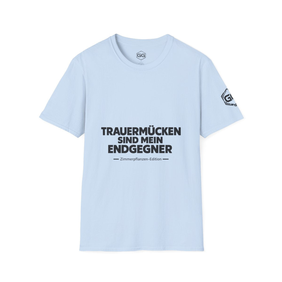 front:7 | Fungus Gnats Are My Final Boss T-Shirt — Houseplant Edition – Vorderansicht in Hellblau