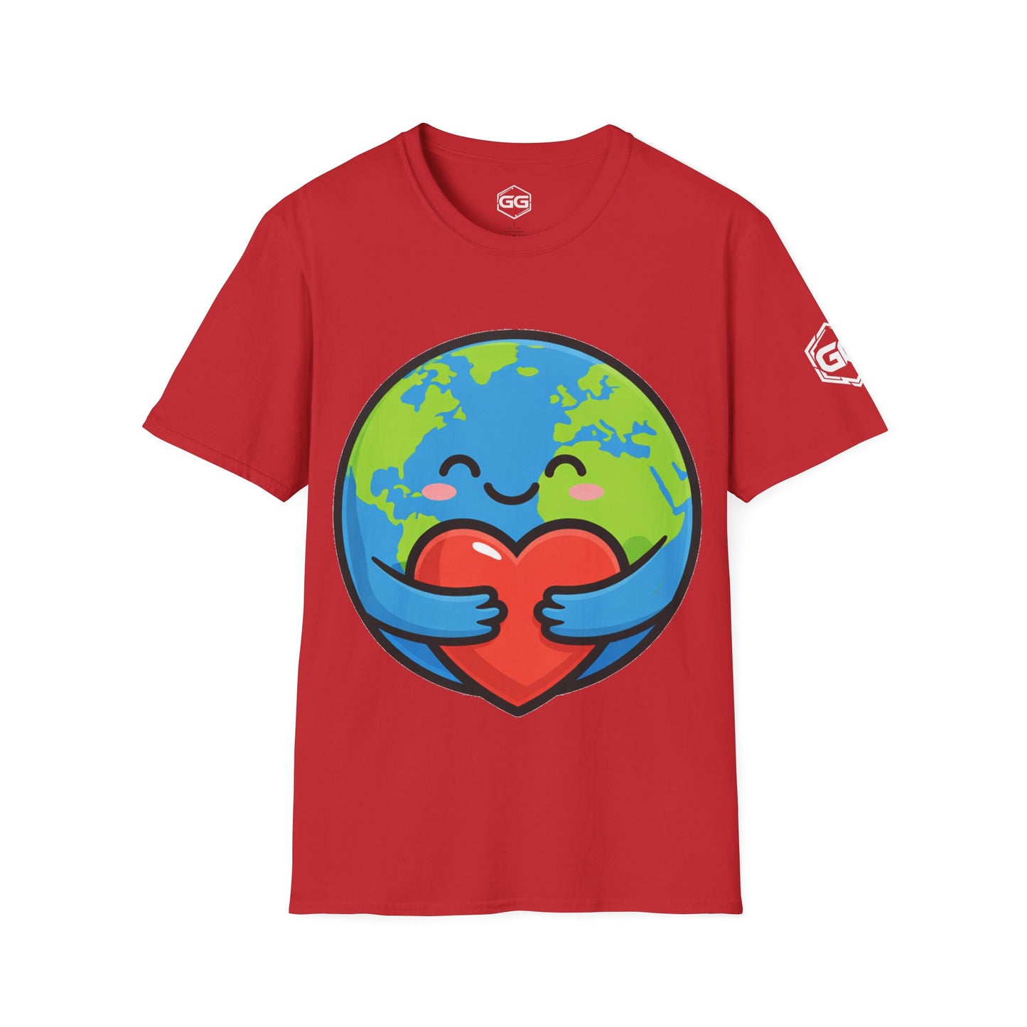 front:10 | Erde Umarmt Herz – Unisex T-Shirt – Vorderansicht in Rot