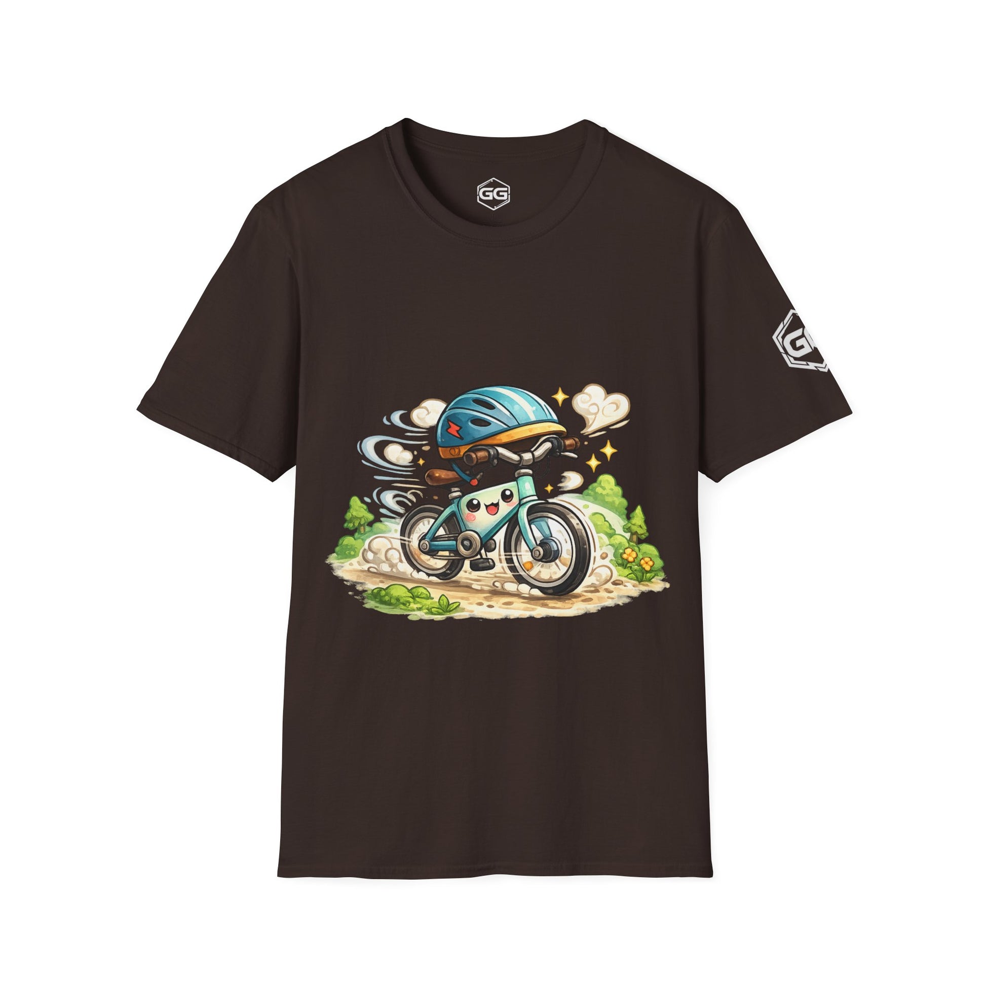 front:3 | Radl-Wahnsinn T-Shirt – Vorderansicht in Dunkelbraun