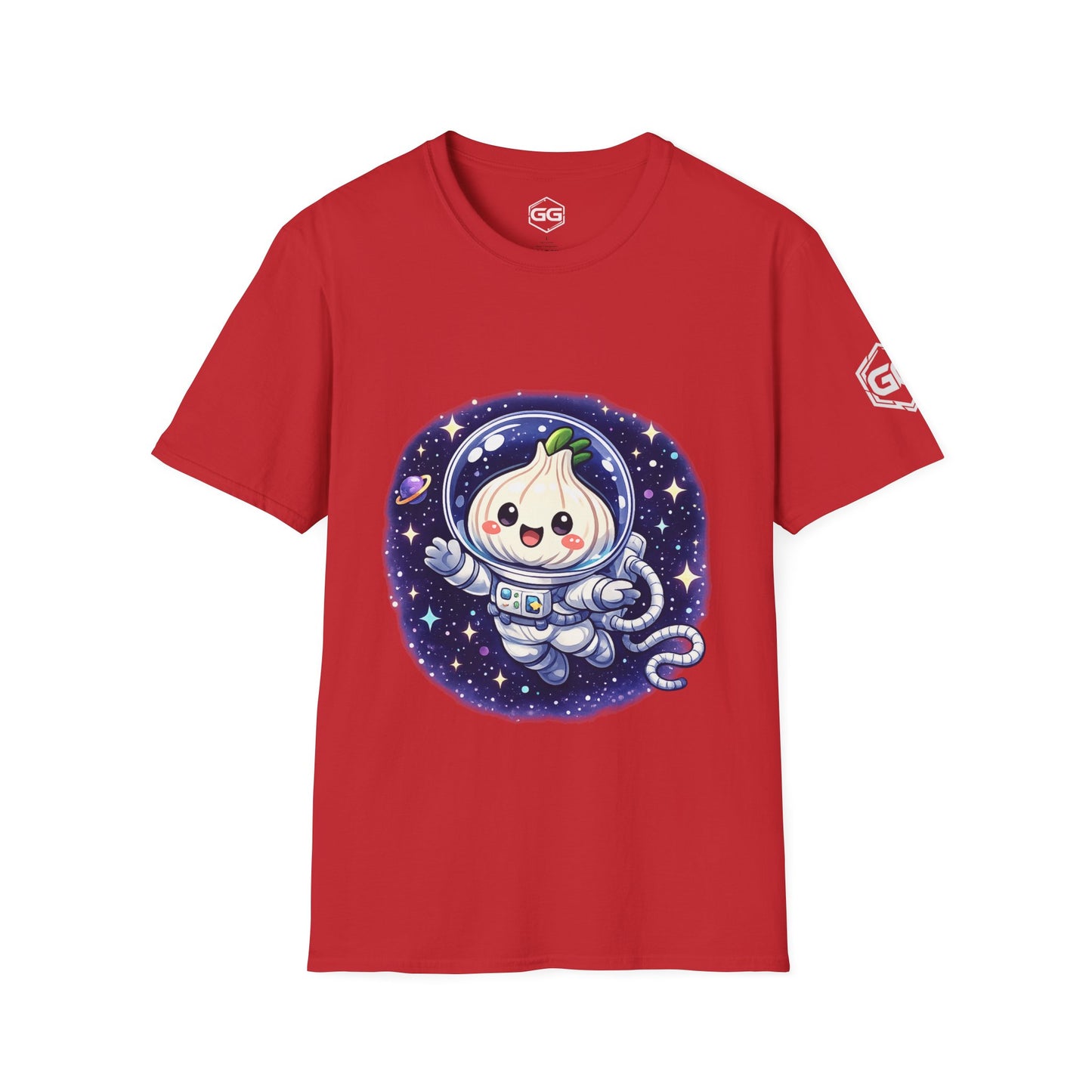 front:10 | Knoblauch Astronaut T-Shirt – Vorderansicht in Rot