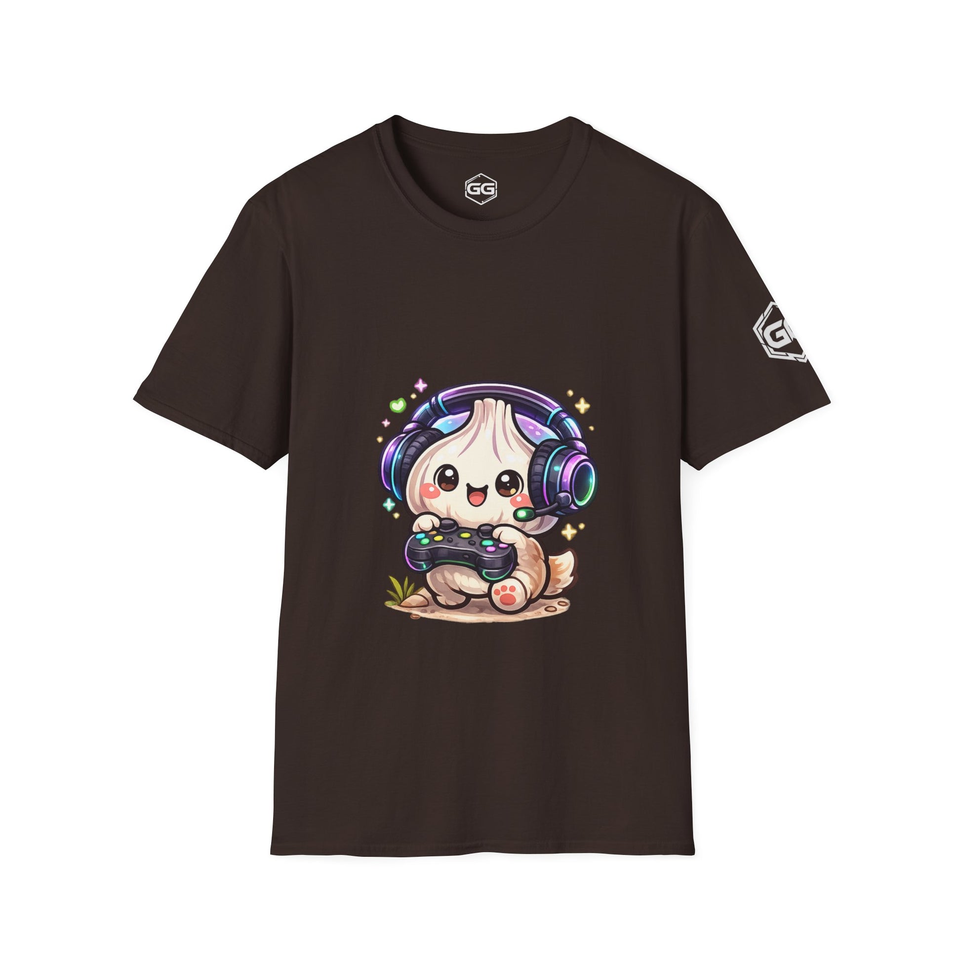 front:3 | Knoblauch Gamer – Lustiges Gaming T-Shirt – Vorderansicht in Dunkelbraun