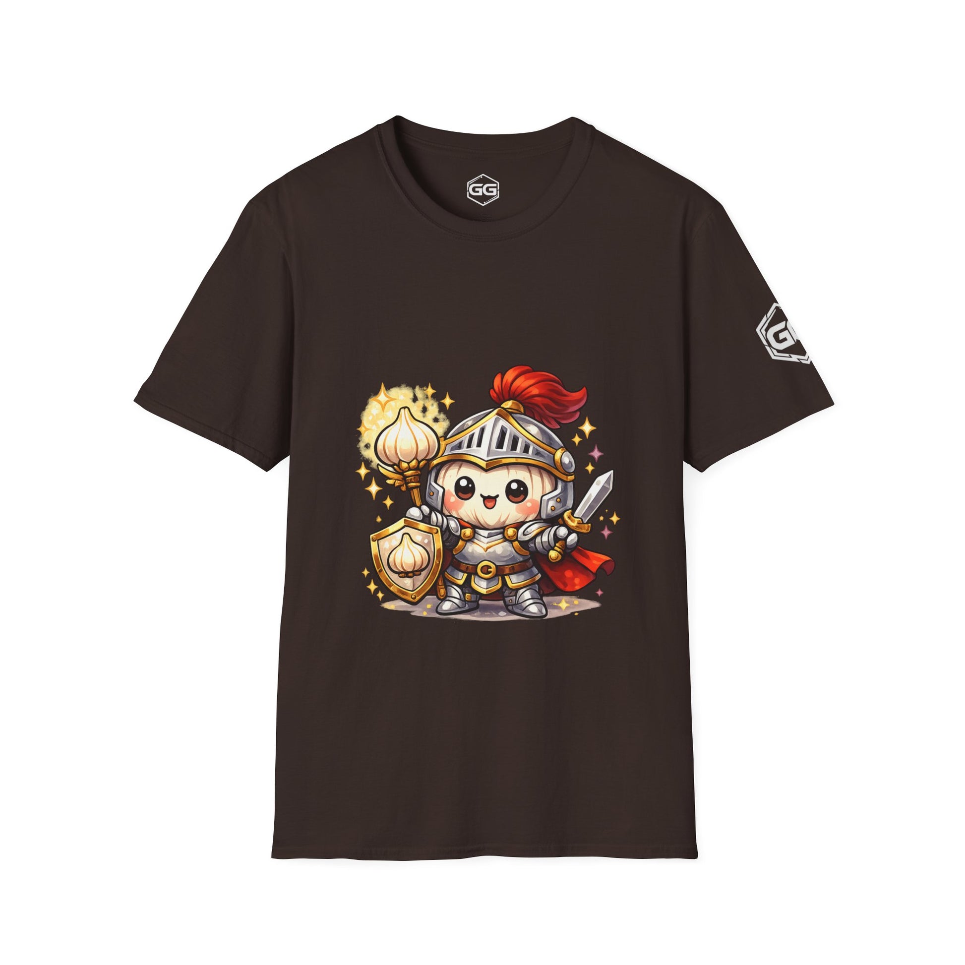 front:3 | Knoblauch Ritter T-Shirt – Vorderansicht in Dunkelbraun