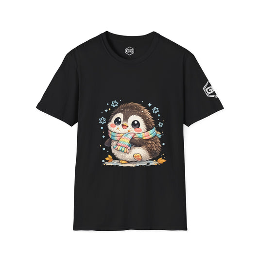 front:1 | Penguin & Scarf T-Shirt – Vorderansicht in Schwarz