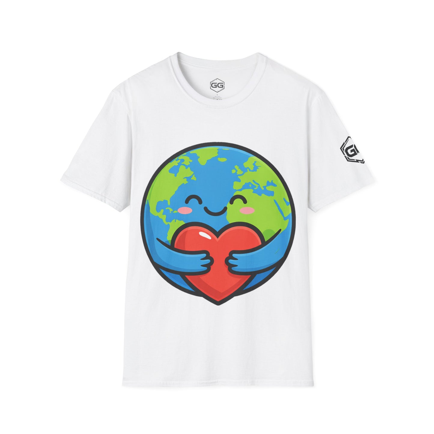 front:0 | Erde Umarmt Herz – Unisex T-Shirt – Vorderansicht in Weiß