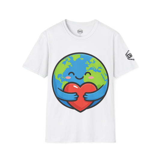 front:0 | Erde Umarmt Herz – Unisex T-Shirt – Vorderansicht in Weiß