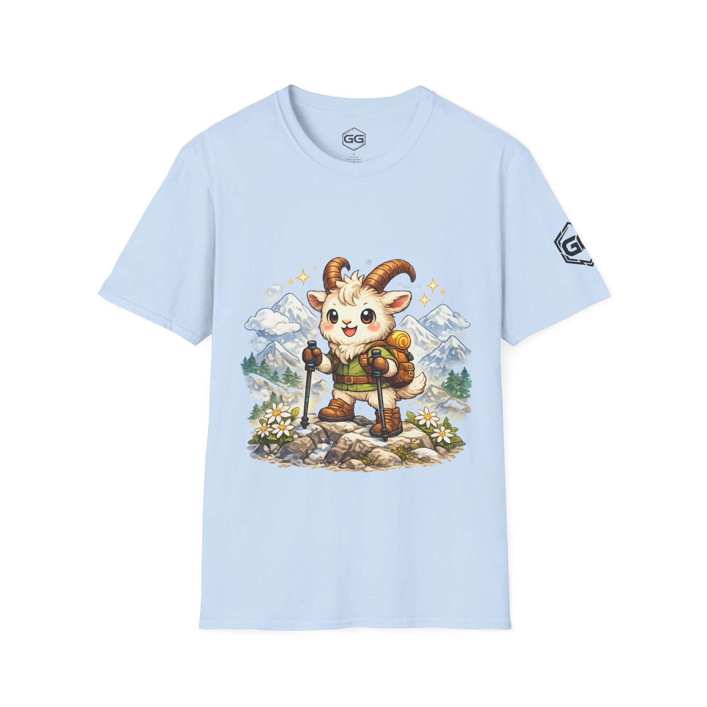 front:7 | Bergziege T-Shirt – Vorderansicht in Hellblau