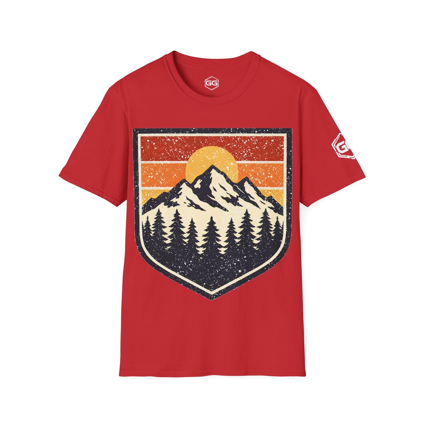 front:10 | Vintage Bergabzeichen – Unisex T-Shirt – Vorderansicht in Rot