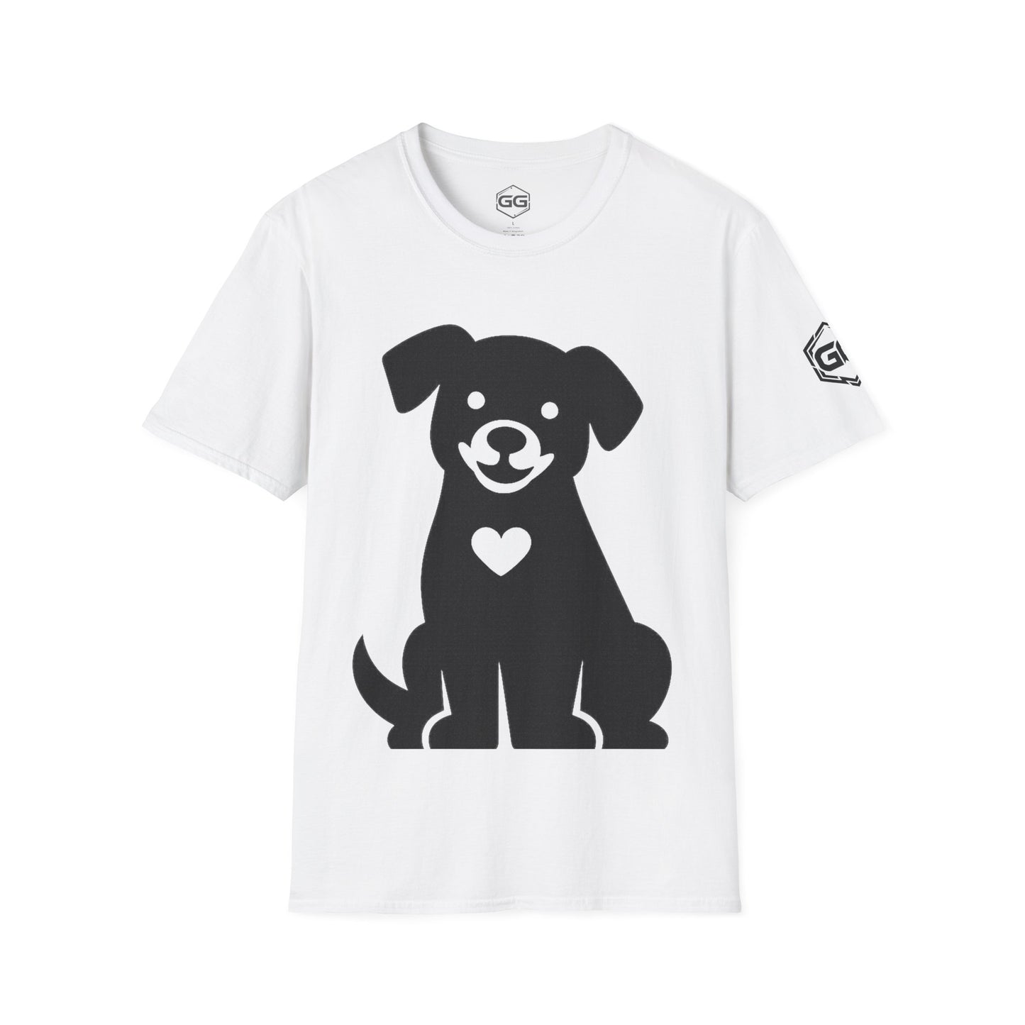 front:0 | Hund umarmt Herz – Unisex T-Shirt – Vorderansicht in Weiß