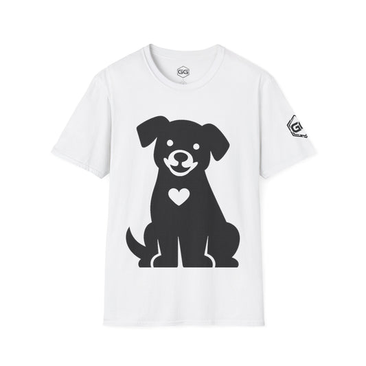 front:0 | Hund umarmt Herz – Unisex T-Shirt – Vorderansicht in Weiß
