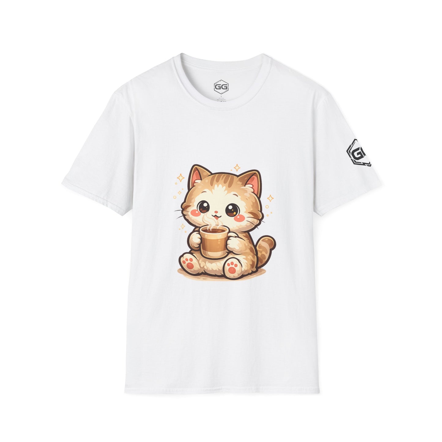 front:0 | Katze & Kaffee – Lustiges Katzen T-Shirt – Vorderansicht in Weiß