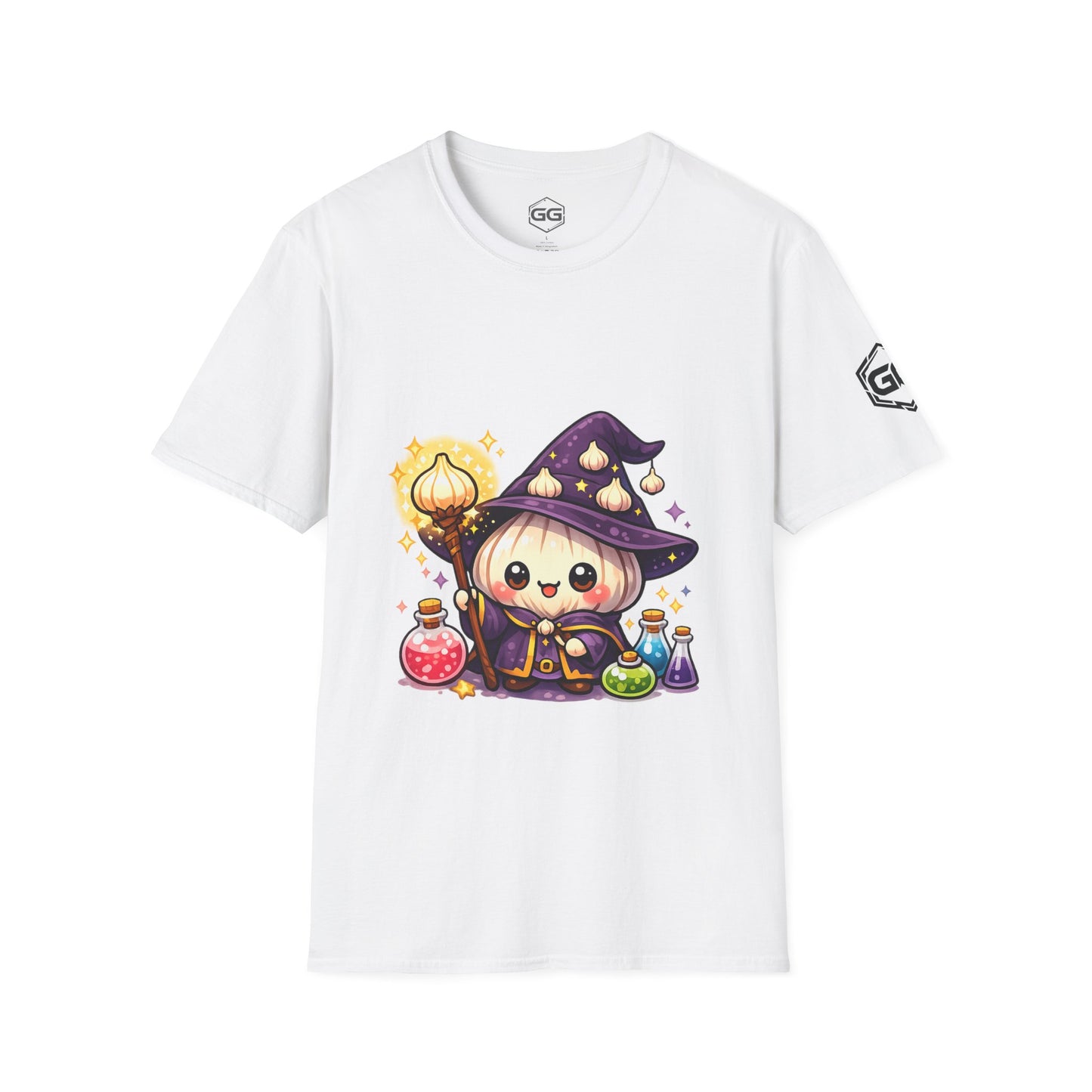 front:0 | Knoblauch Zauberer T-Shirt – Vorderansicht in Weiß