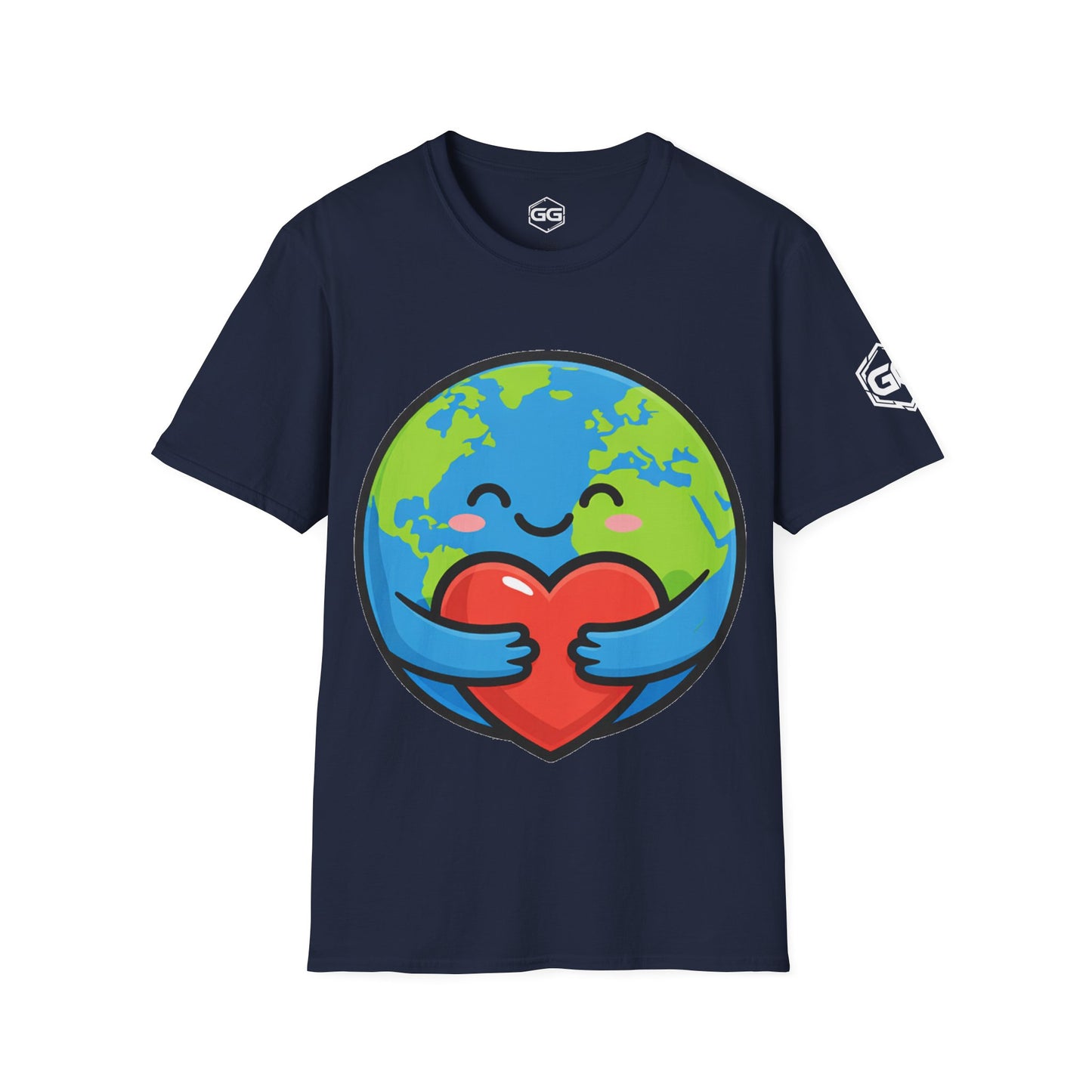 front:9 | Erde Umarmt Herz – Unisex T-Shirt – Vorderansicht in Navy