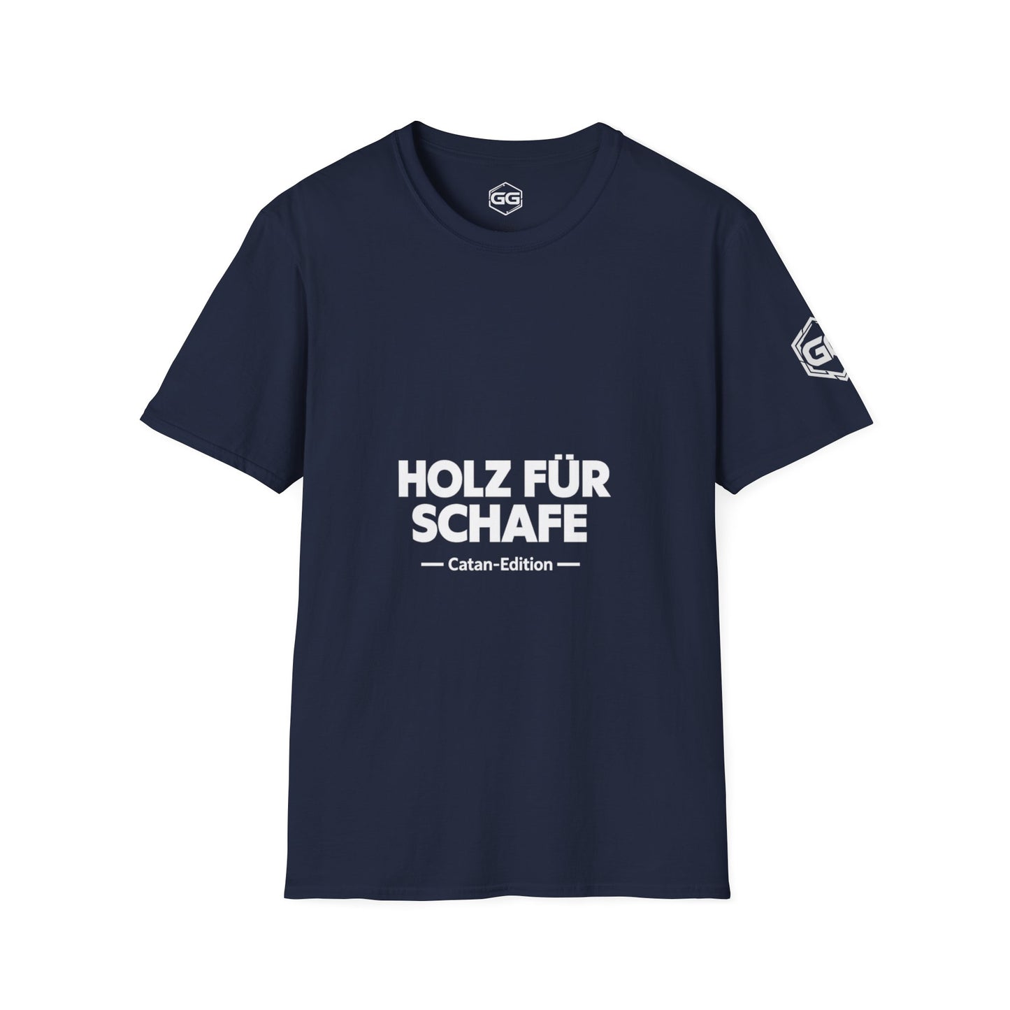front:9 | Wood for Sheep T-Shirt — Catan Edition – Vorderansicht in Navy