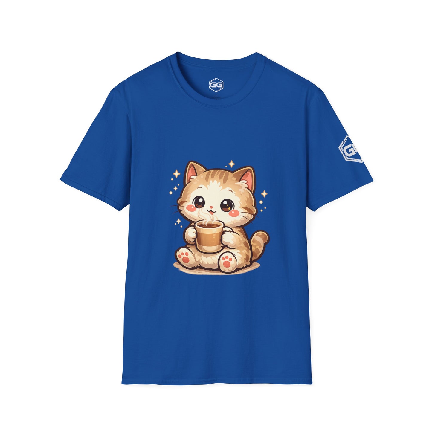 front:8 | Katze & Kaffee – Lustiges Katzen T-Shirt – Vorderansicht in Royalblau