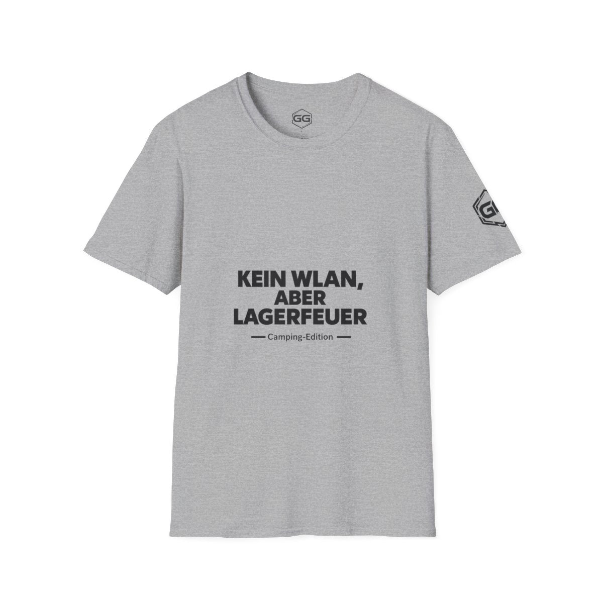 front:2 | No WiFi, But Campfire T-Shirt — Camping Edition – Vorderansicht in Sportgrau