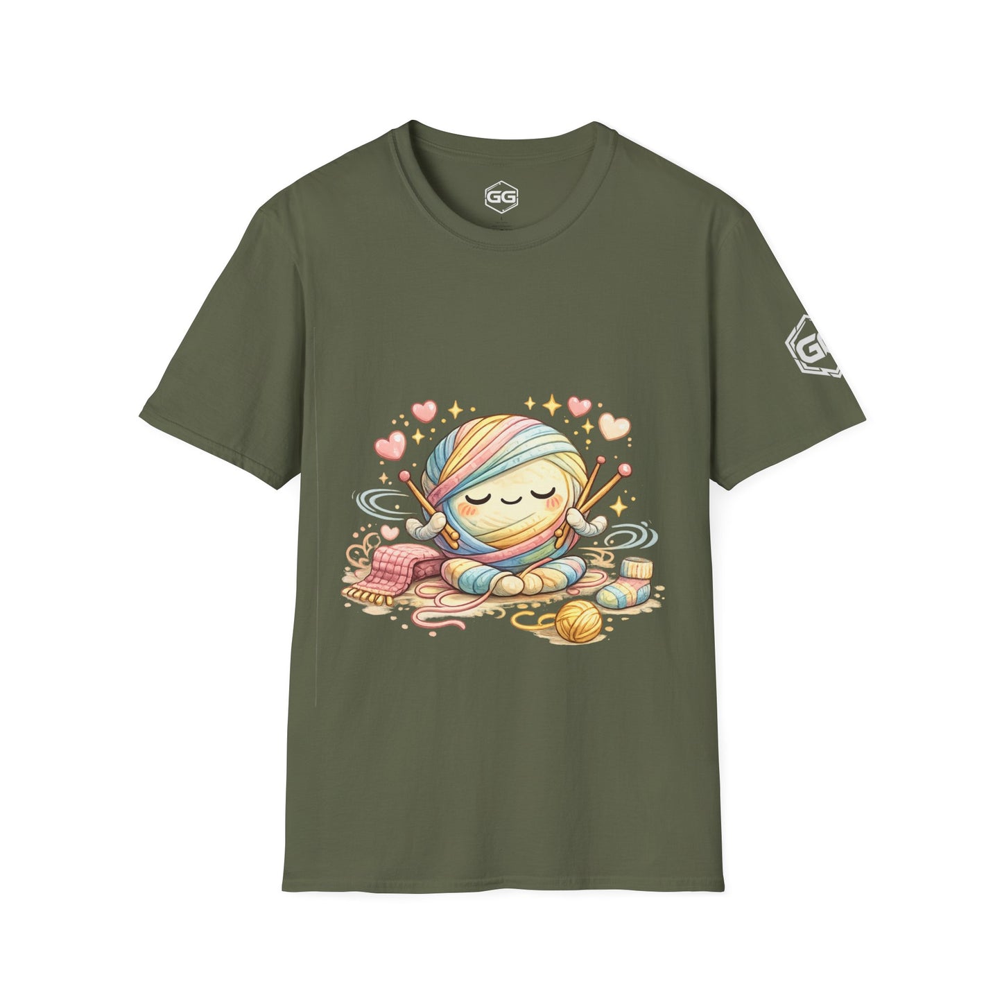 front:5 | Stricken ist mein Yoga T-Shirt – Vorderansicht in Militärgrün