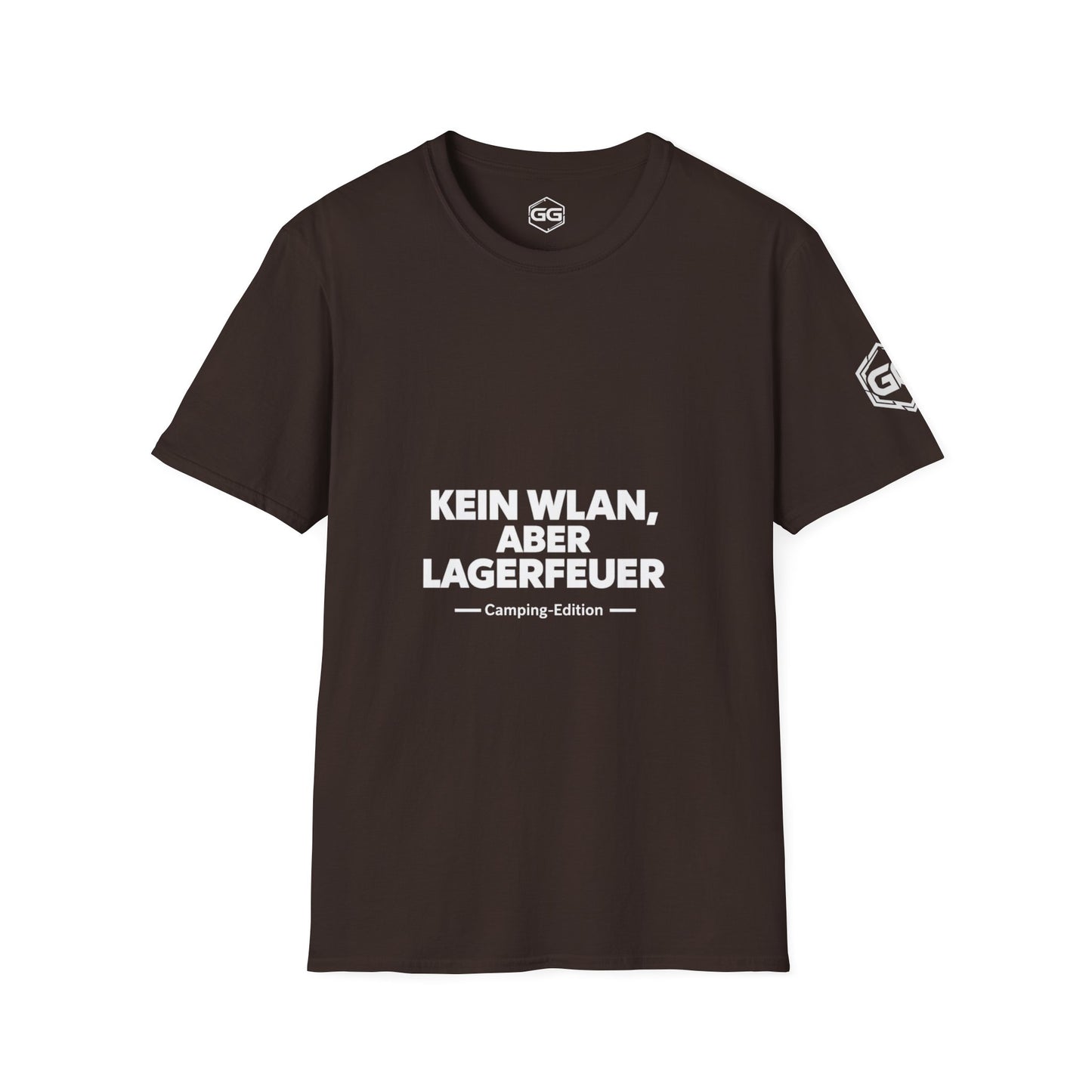 front:3 | No WiFi, But Campfire T-Shirt — Camping Edition – Vorderansicht in Dunkelbraun