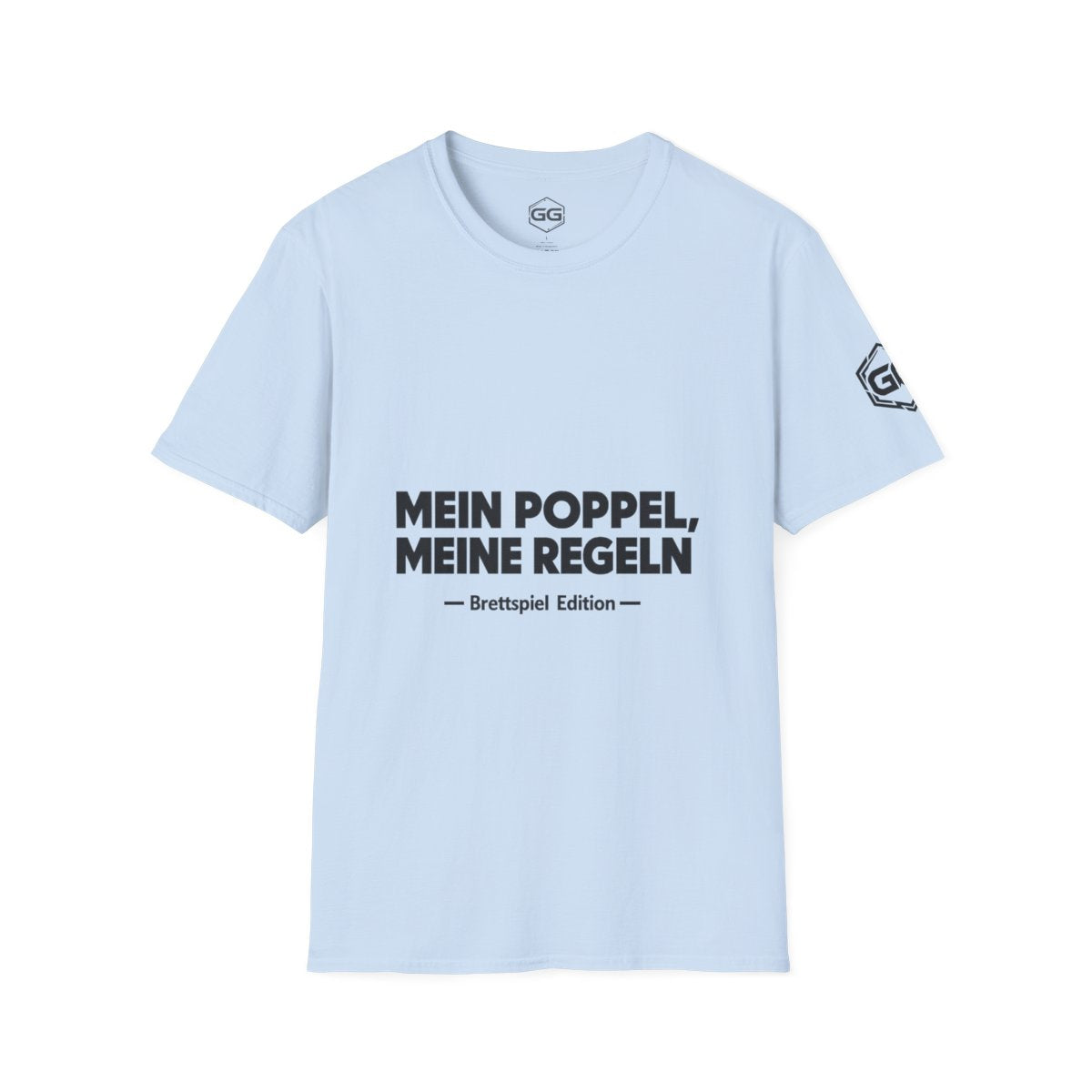 front:7 | My Meeple, My Rules T-Shirt — Board Game Edition – Vorderansicht in Hellblau