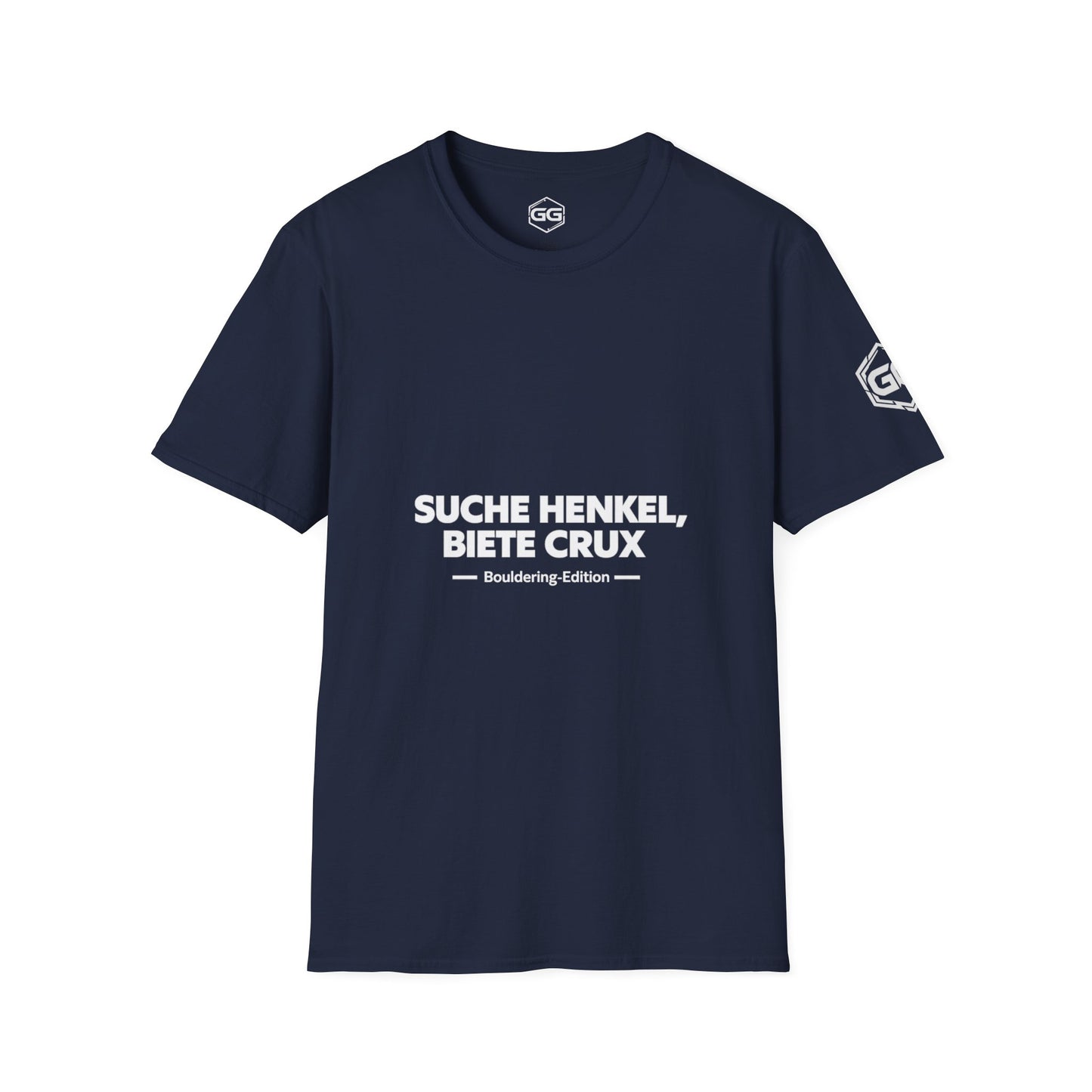 front:9 | Looking for Jugs, Offering Crux T-Shirt — Bouldering Edition – Vorderansicht in Navy