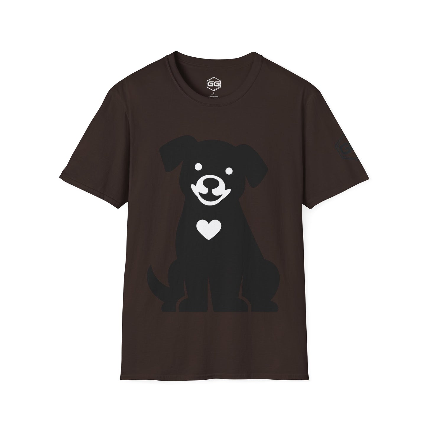 front:5 | Hund umarmt Herz – Unisex T-Shirt – Vorderansicht in Militärgrün