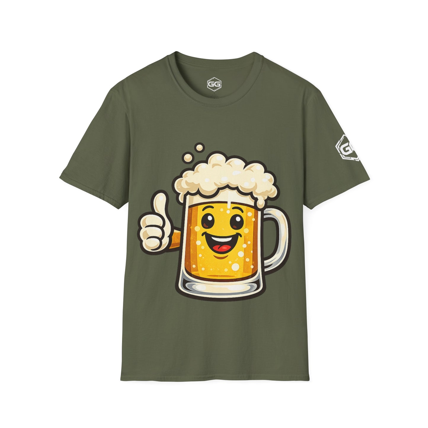 front:5 | Lustiger Bierkrug – Unisex T-Shirt – Vorderansicht in Militärgrün