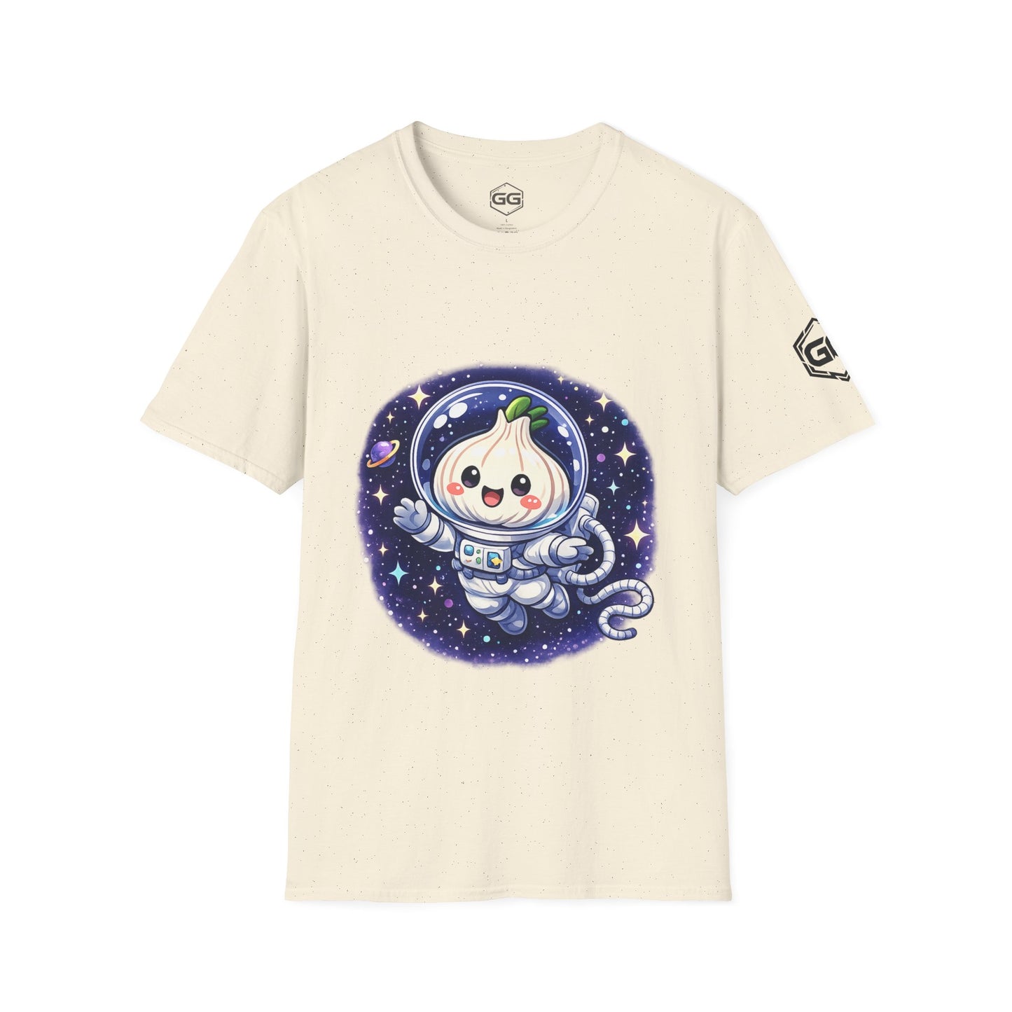 front:4 | Knoblauch Astronaut T-Shirt – Vorderansicht in Natur